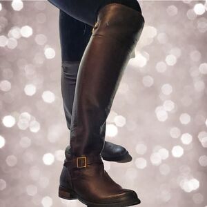 Aldo Brown Knee-High Leather Boots with Buckle - Size 7.5